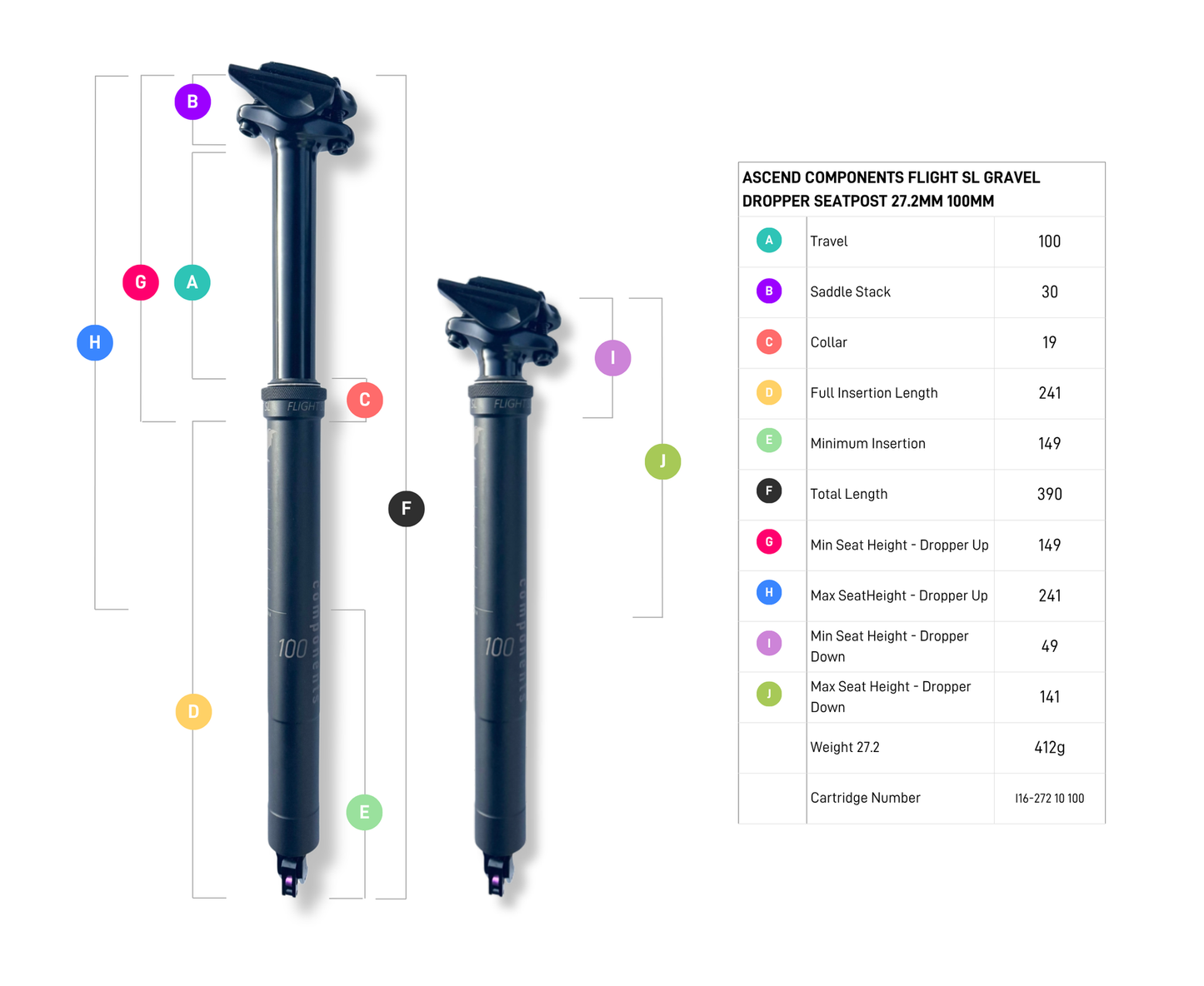 08 ASCEND FLIGHT SL Dropper Seatpost 27.2 X 100mm